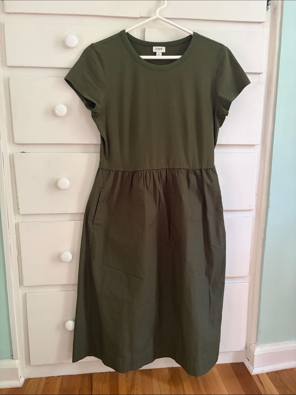 J. Crew Olive Short Sleeve Midi Dress